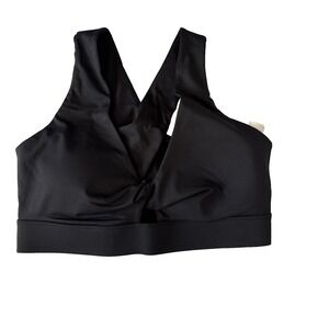 Fabletics NWT Oasis Twist Medium Impact Sports Bra XXL Black Crisscross Gym